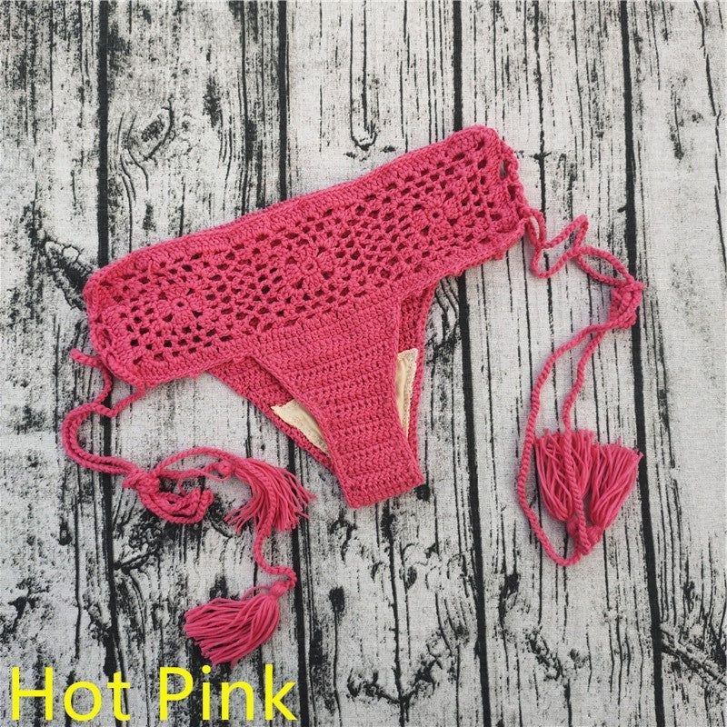 Handmade crochet bikini fringed swim shorts