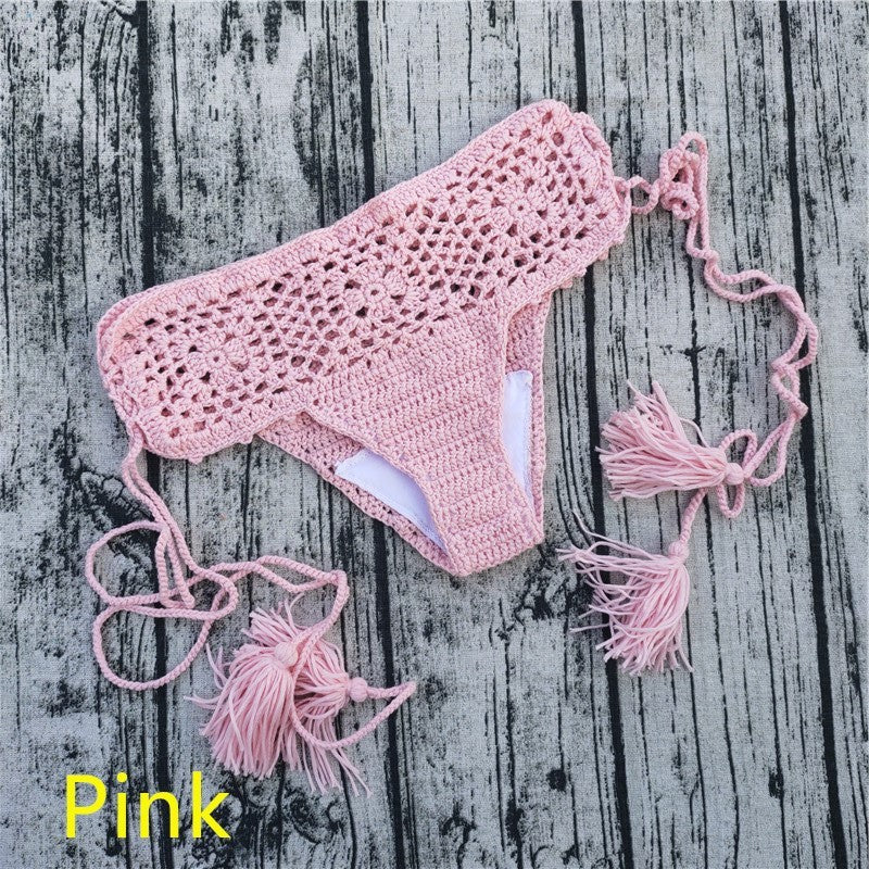 Handmade crochet bikini fringed swim shorts