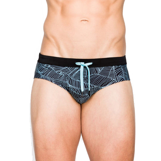 Men's leaf stripe Low waist bikini swim briefs