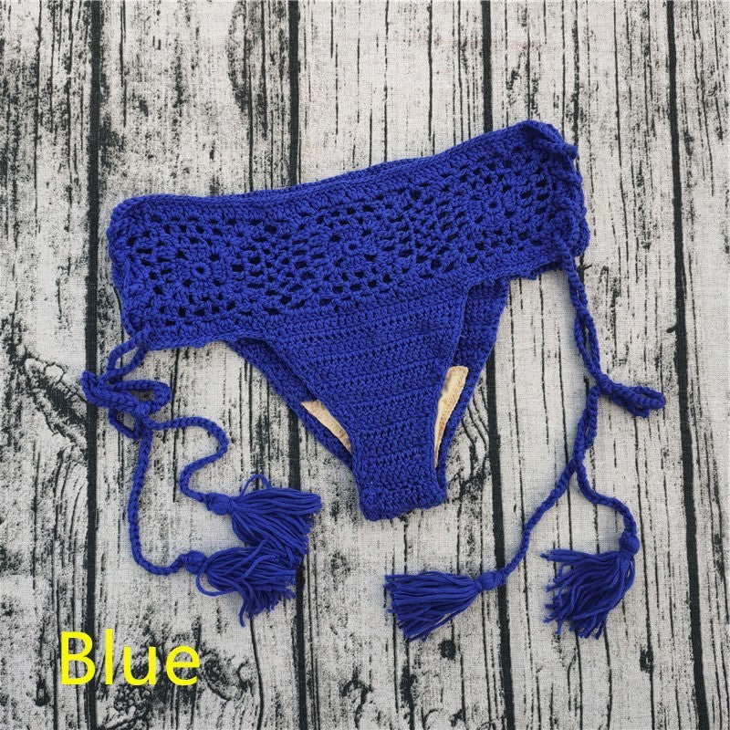 Handmade crochet bikini fringed swim shorts