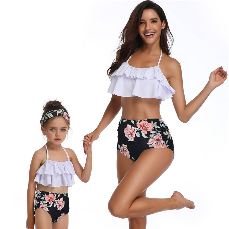 European And American Swimsuits Printed High Waist Bikini Parent-child Swimwear