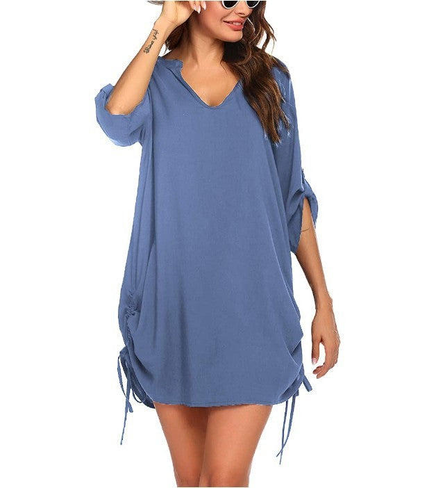 European And American Women's V-neck Swim Coverall Beach Shirt