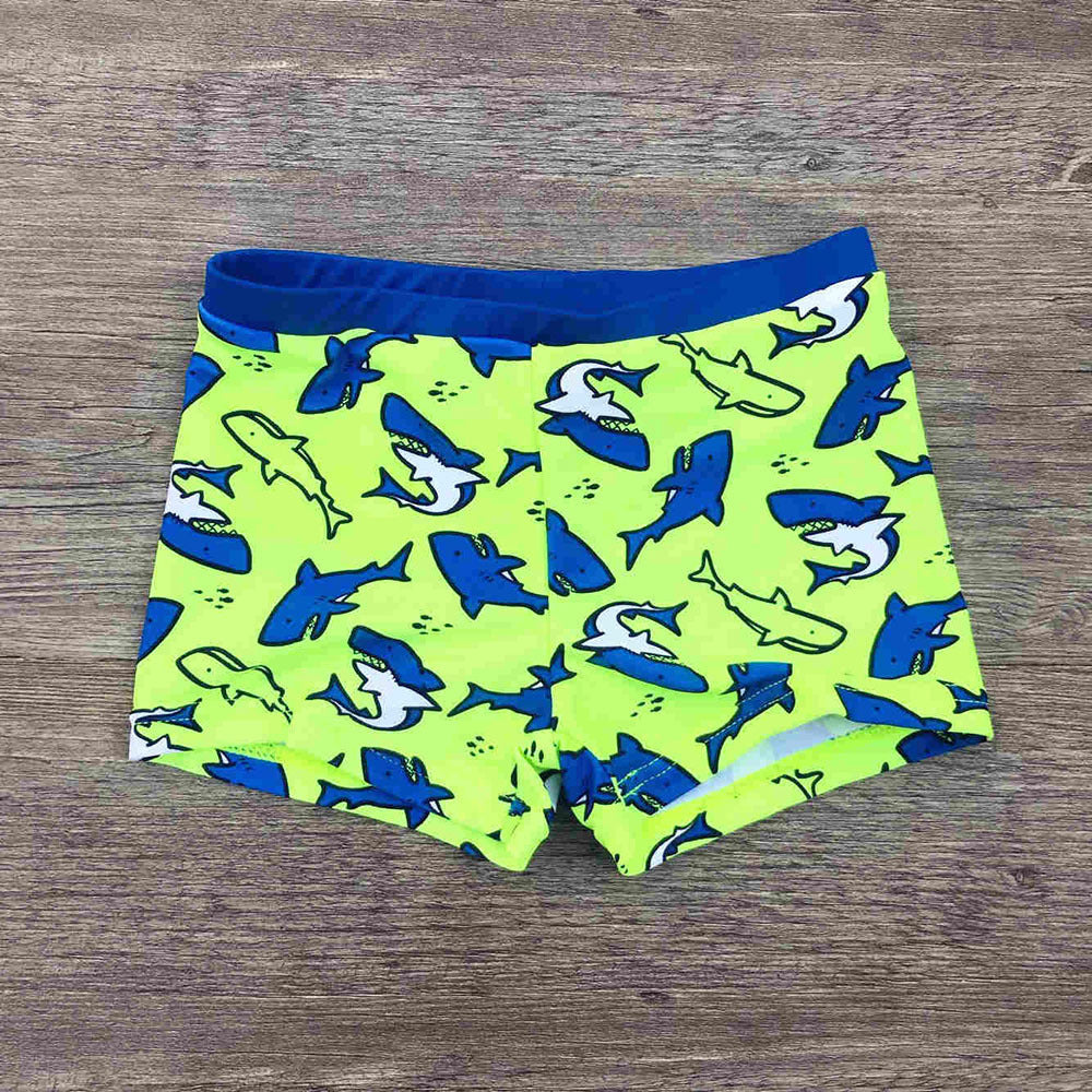 Shark Print Fluorescent Swim Trunks For Boys