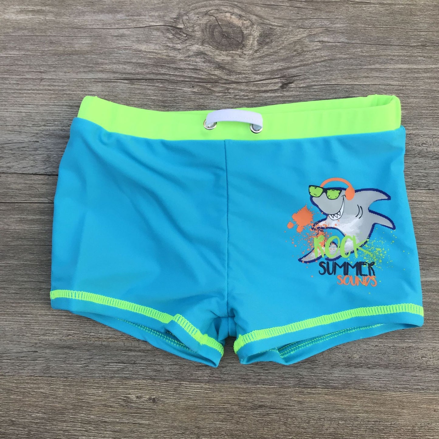 Shark Print Fluorescent Swim Trunks For Boys