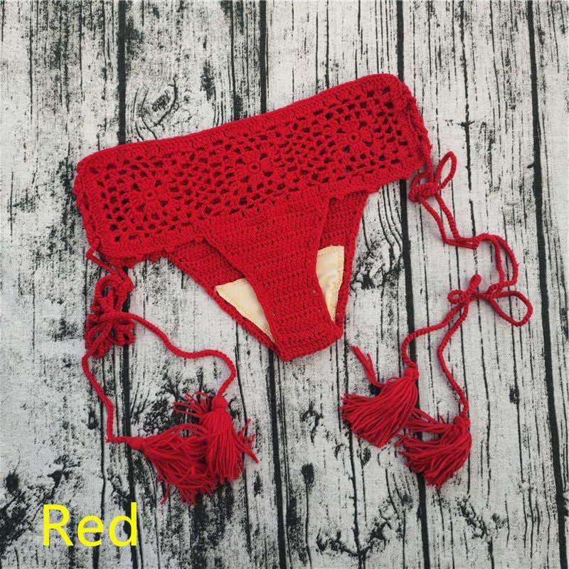 Handmade crochet bikini fringed swim shorts