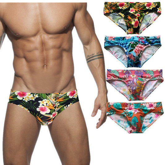 Printed swim trunks low waist sexy cup men's shorts