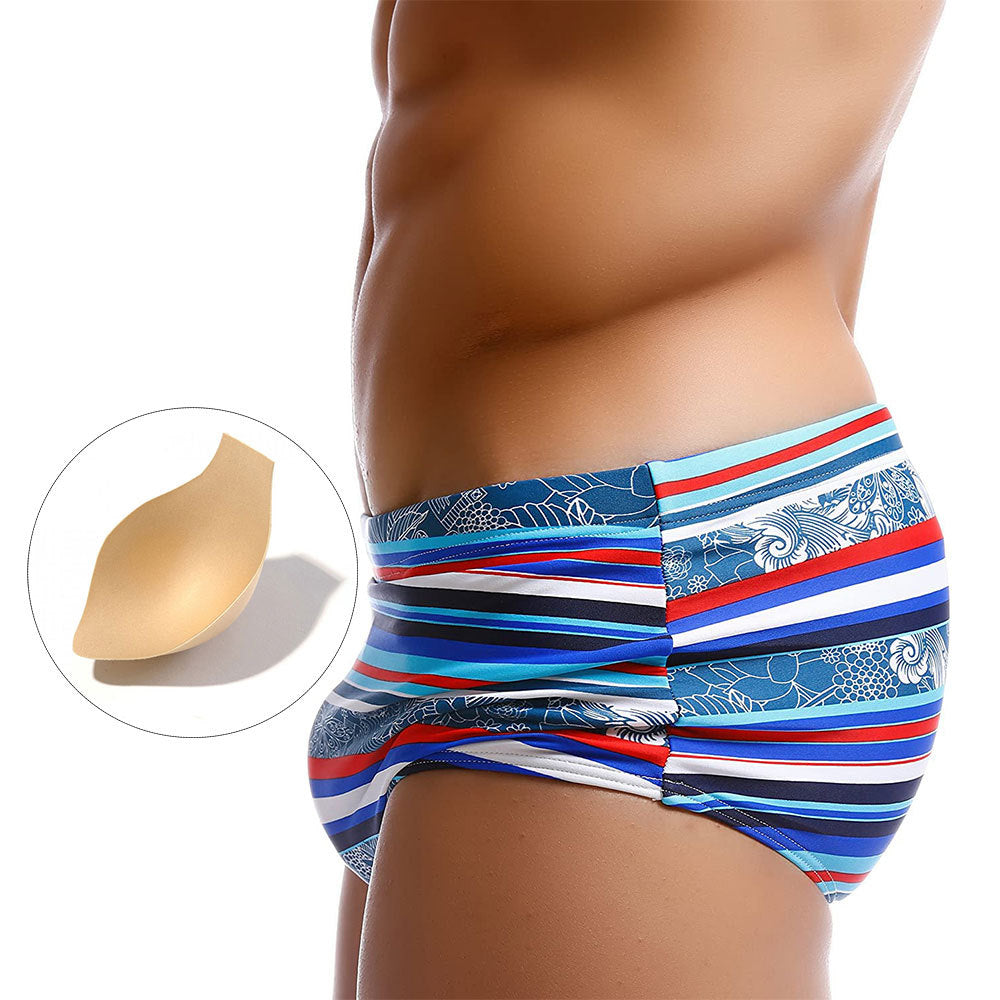 Men's Retro Fashion Red And Blue Striped Boxer Swim Shorts