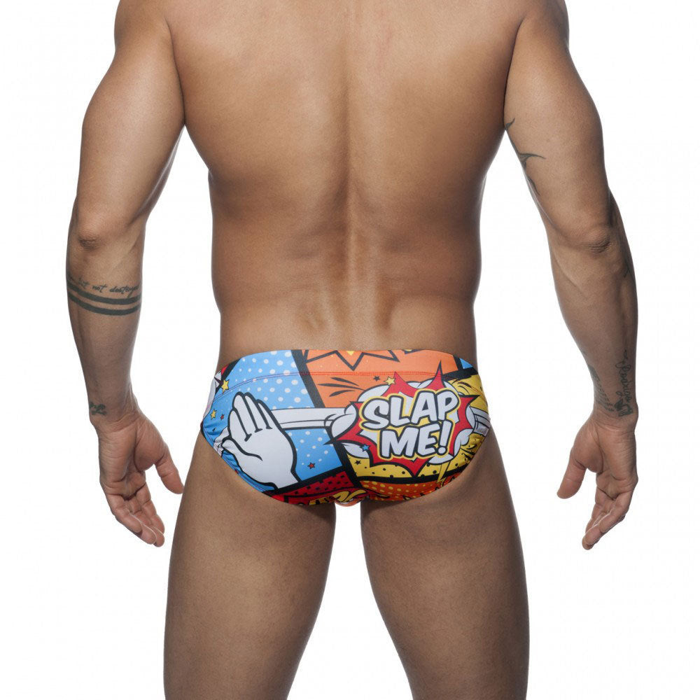 Men's Cartoon Printed English Swim Briefs Beach Swim Briefs