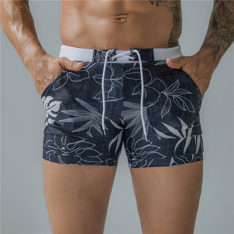 Men's Printed Quarter Tie Boxer Quick Dry Swim Shorts