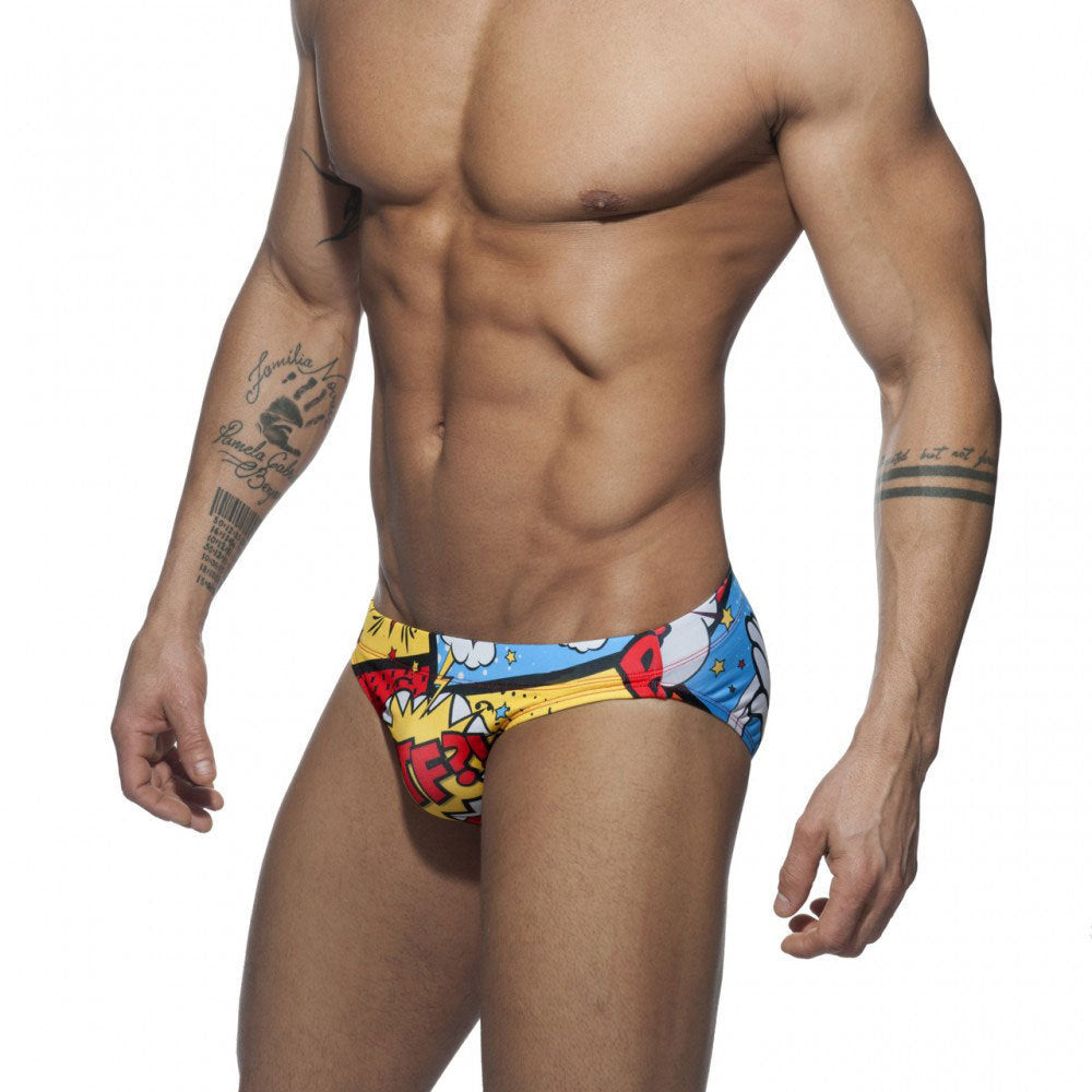 Men's Cartoon Printed English Swim Briefs Beach Swim Briefs