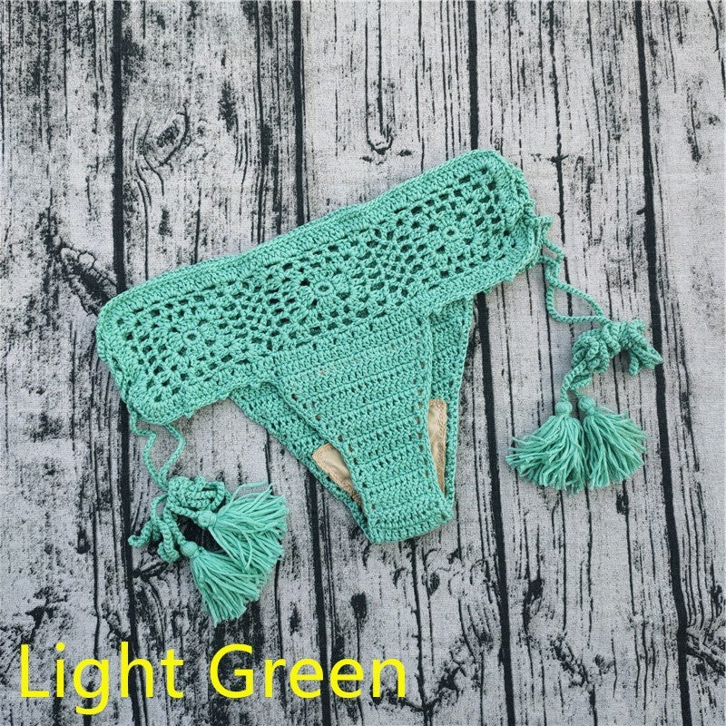 Handmade crochet bikini fringed swim shorts