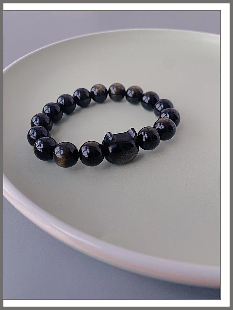 Cat Face with Cute Ears Obsidian Bracelet