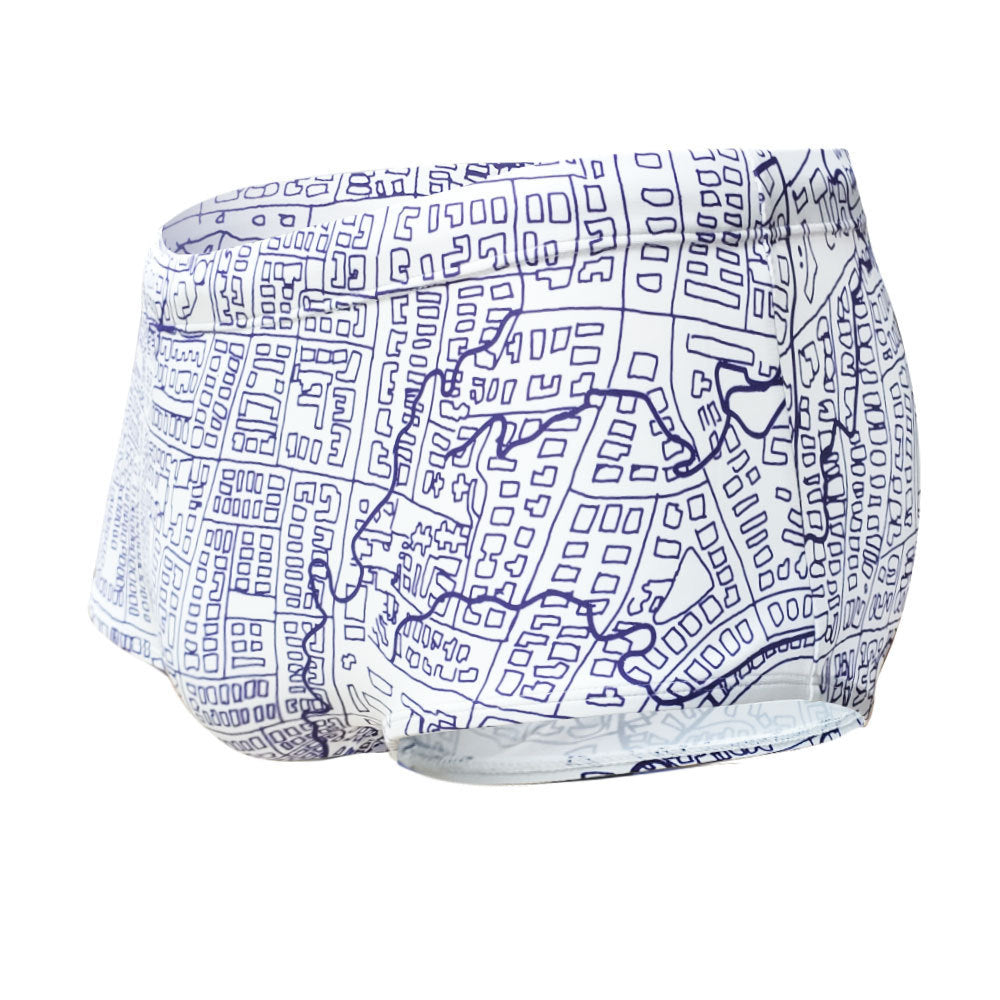 Men's Fashion Map Geometric Print Boxer Swim Shorts