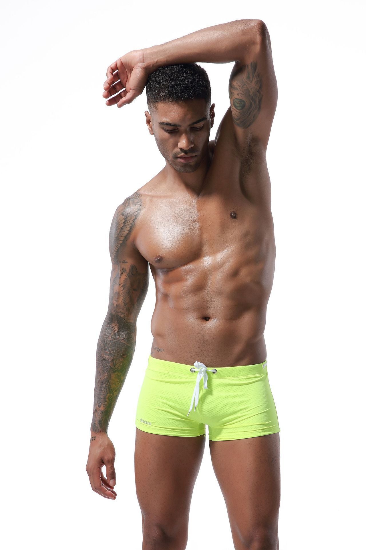 Men's Tethered Nylon Low Waist Boxer Swim Shorts