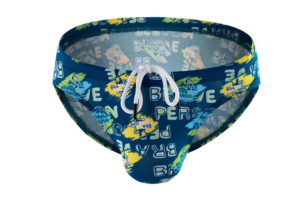 Men's Bikini Printed Nylon Swim Briefs