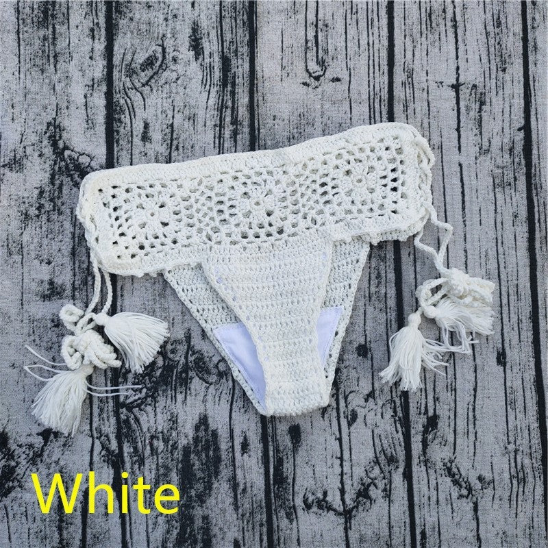 Handmade crochet bikini fringed swim shorts