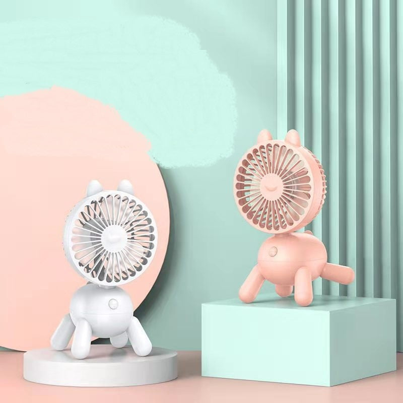 Mini Desktop Electric USB Rechargeable Cartoon Shaking Head Desk Fan