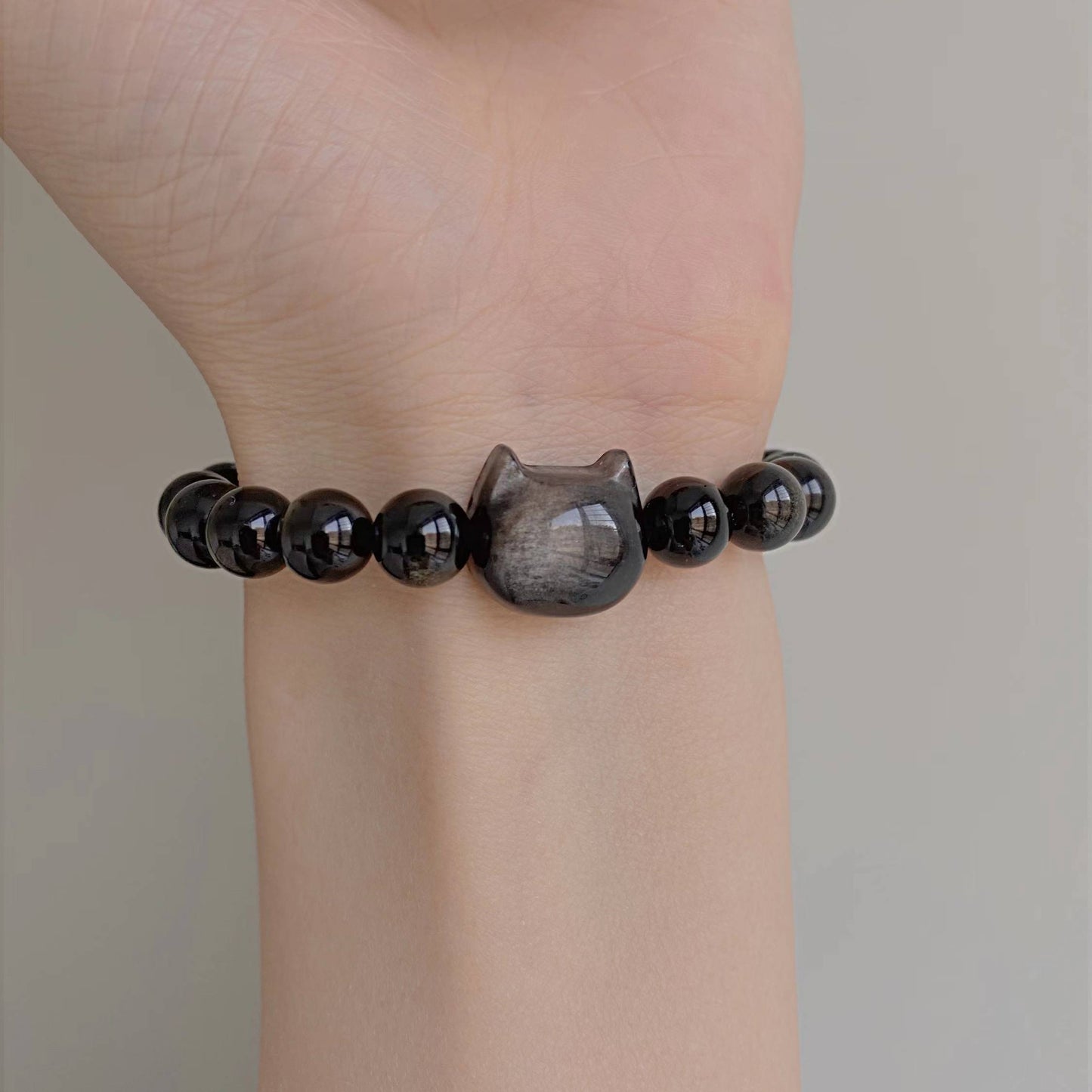 Cat Face with Cute Ears Obsidian Bracelet