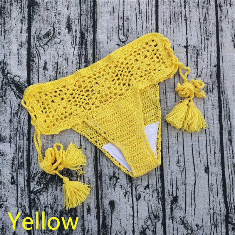 Handmade crochet bikini fringed swim shorts