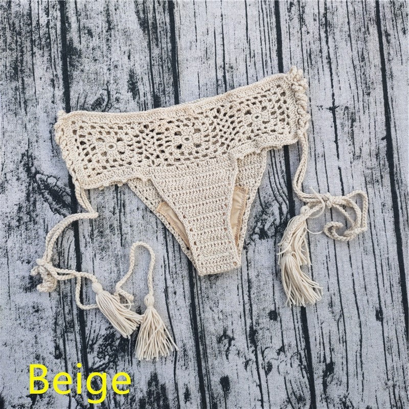 Handmade crochet bikini fringed swim shorts