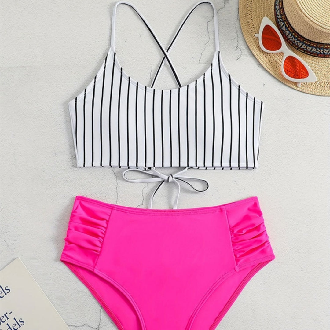 Striped Bikini Split Swimsuit For Women