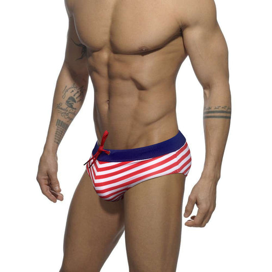 Men's Triangle Skinny Striped Low Waist Swim Trunks