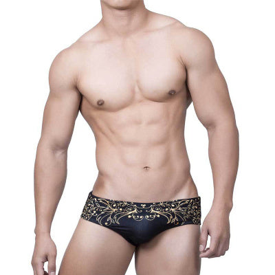 Men Short Swim Briefs Vintage Gold Foil Printed Swimsuit