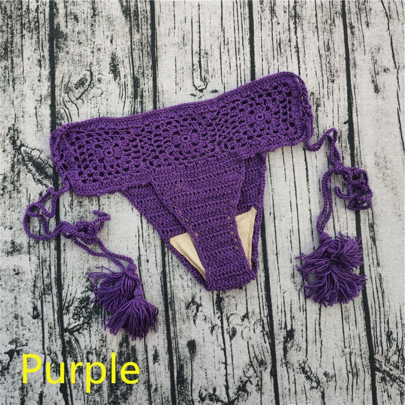 Handmade crochet bikini fringed swim shorts