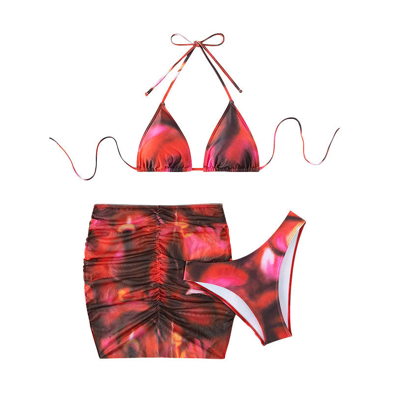 Bikini Split Swimsuit Female Tie-dyed Mesh