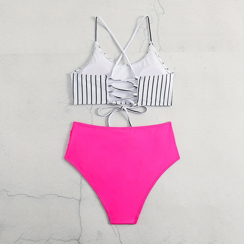 Striped Bikini Split Swimsuit For Women