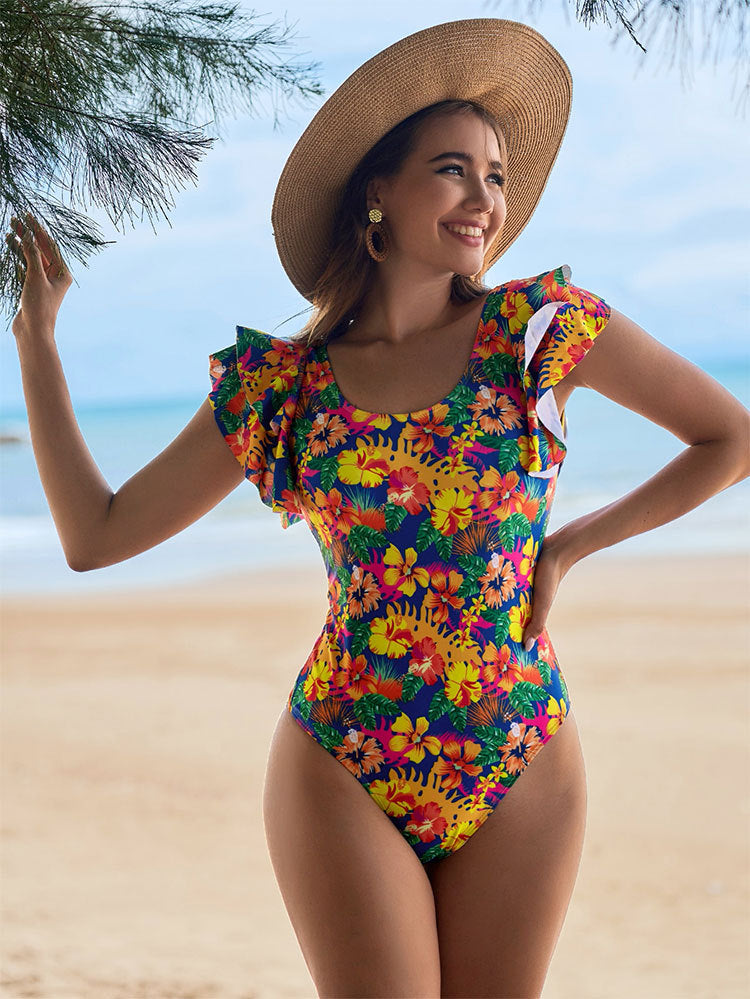 One-piece Swimsuit Female U-shaped Collar Lace Design