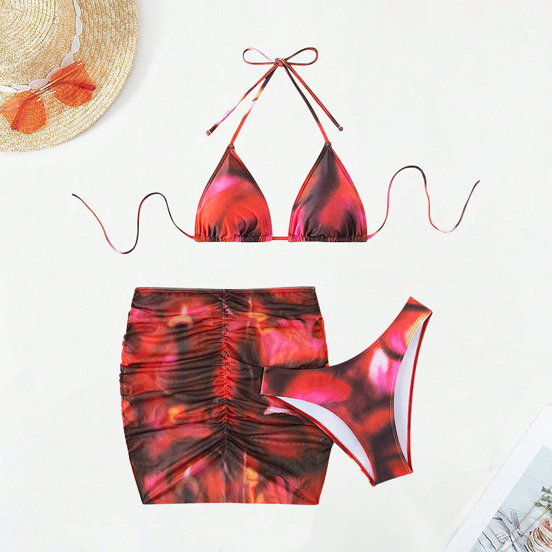 Bikini Split Swimsuit Female Tie-dyed Mesh