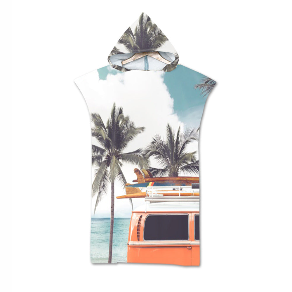 Hooded Cape Dressing Robe Beach Swim Print Bath Towel