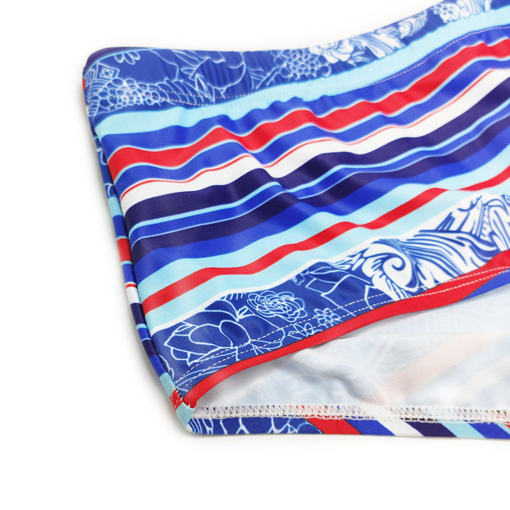 Men's Retro Fashion Red And Blue Striped Boxer Swim Shorts